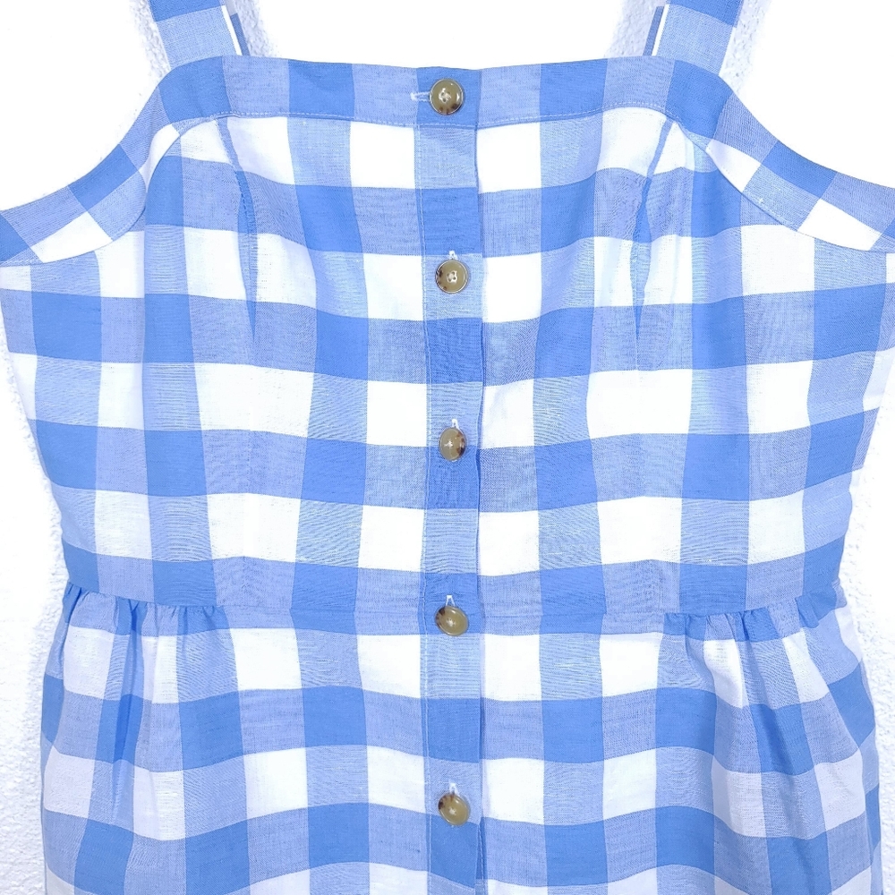 J.CREW Factory Gingham Button Front Linen Blend Mini Blue Dress - Picture 8 of 13